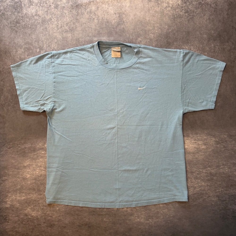 VTG Nike Solo Swoosh T Shirt Mens XL Light Blue Embroidered Minimalist Y2K Tee